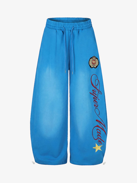 Letter Embroidered Wide-Leg Pants