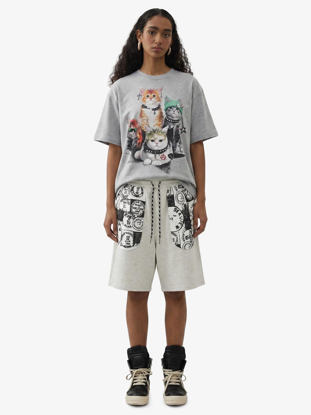 Stamp Print Patch Pocket Knit Shorts 