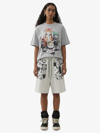 Stamp Print Patch Pocket Knit Shorts 