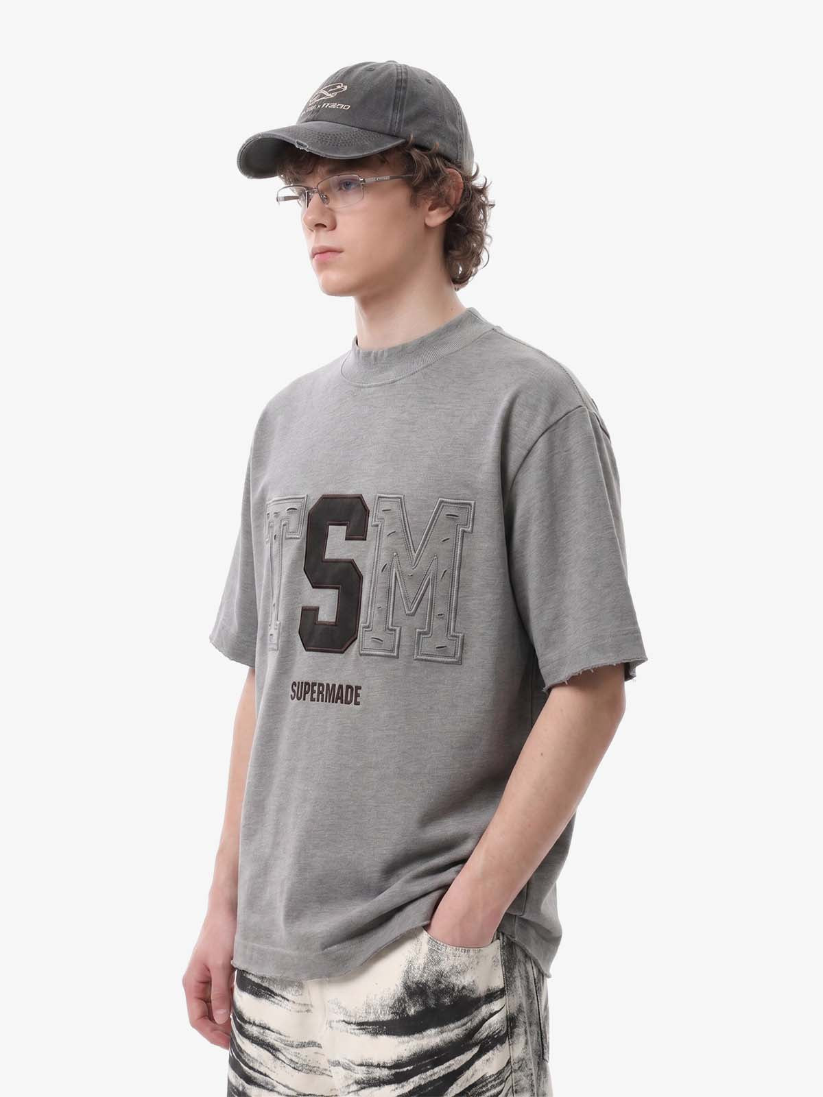Distressed Appliqué Mud-Wash T-Shirt 