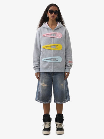 Abnehmbarer Haarspangen-Verzierungs-Reißverschluss-Hoodie