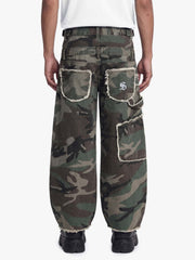 Retro Double Waist Camouflage Barrel Pants - 2555 