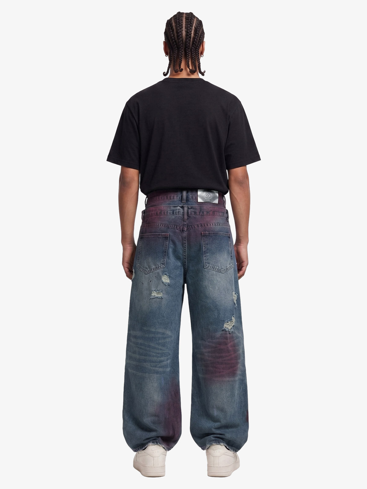 Double-Waist Distressed Wide-Leg Jeans 