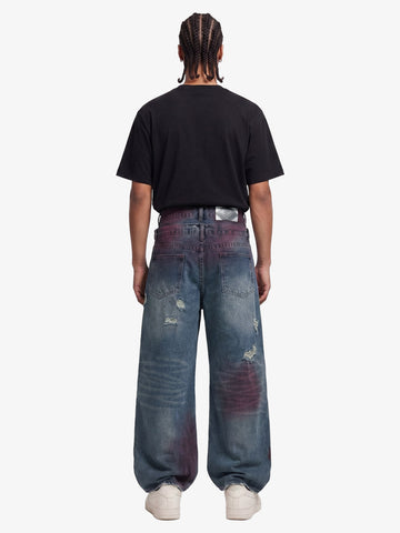 Double-Waist Distressed Wide-Leg Jeans 
