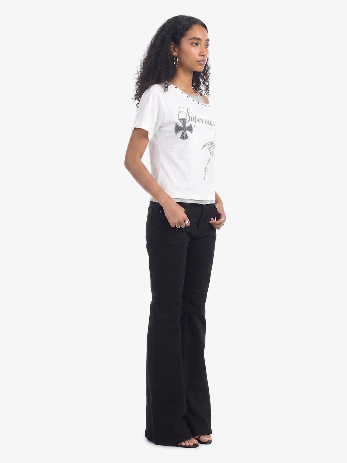 Gothic-Layered Grommet Strap T-Shirt 