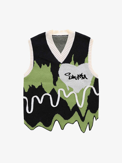 Thesupermade Graffiti Love V-neck Irregular Sweater - 1695 