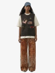 Vintage Embroidered Graphic Knit Sweater Vest 