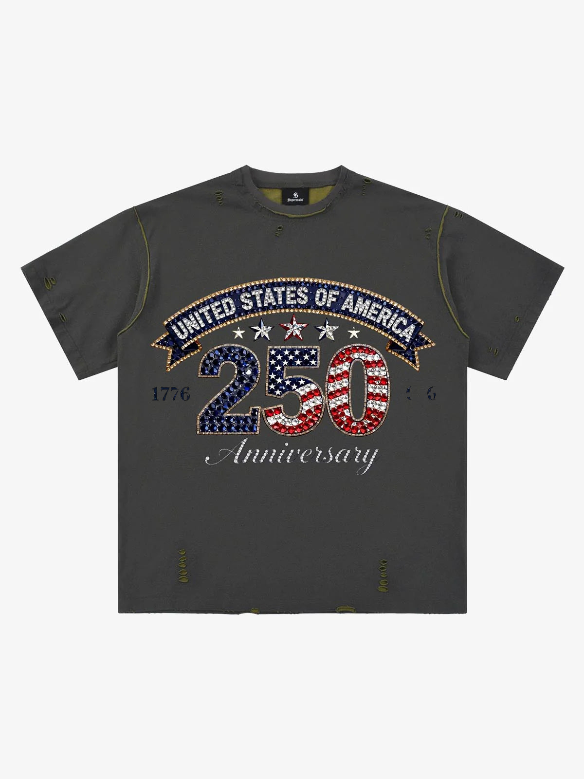 Rhinestone 250 Ripped Washed T-Shirt 