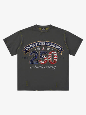 Rhinestone 250 Ripped Washed T-Shirt 