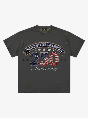 Rhinestone 250 Ripped Washed T-Shirt 
