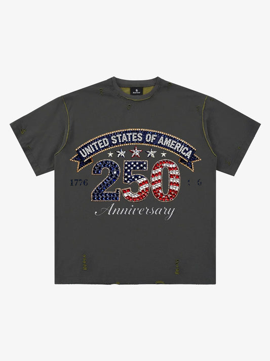 Rhinestone 250 Ripped Washed T-Shirt