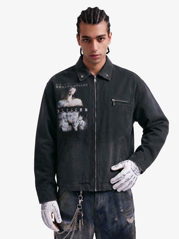 Vintage Washed Character Graphic Jacket 