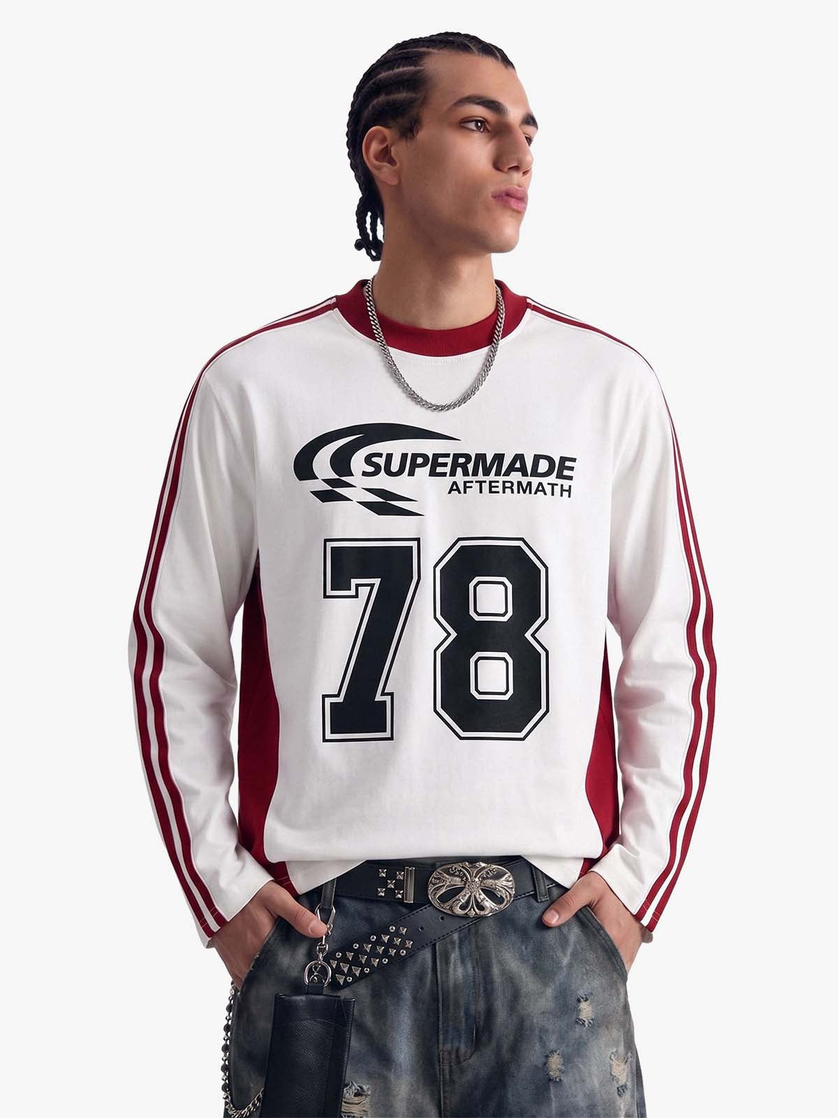 Jersey Digital Print Colorblock Long-Sleeved T-Shirt 