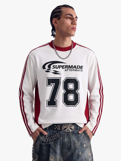 Jersey Digital Print Colorblock Long-Sleeved T-Shirt 