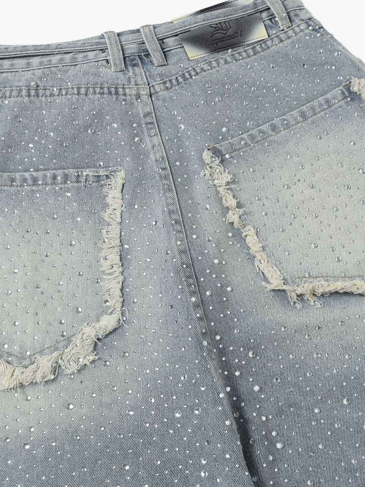 Distressed Rhinestone Denim Jorts - 2454 