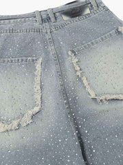 Distressed Rhinestone Denim Jorts - 2454 
