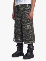 Distressed Camo Multi-Pocket Straight-Leg Jorts - 2611 