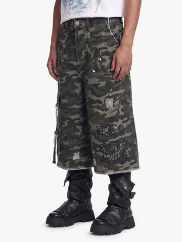 Distressed Camo Multi-Pocket Straight-Leg Jorts - 2611 