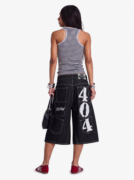 Multi-Pocket Raw Edge Jorts 3/4 Length Wide