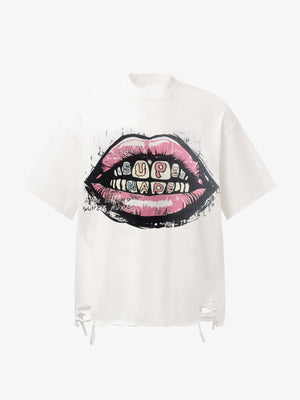 Retro Letter Lip Graphic T-Shirt 