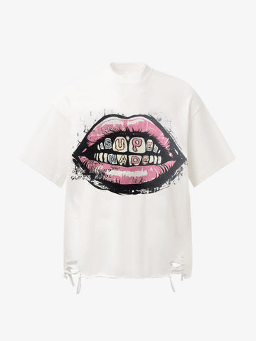 Retro Letter Lip Graphic T-Shirt 