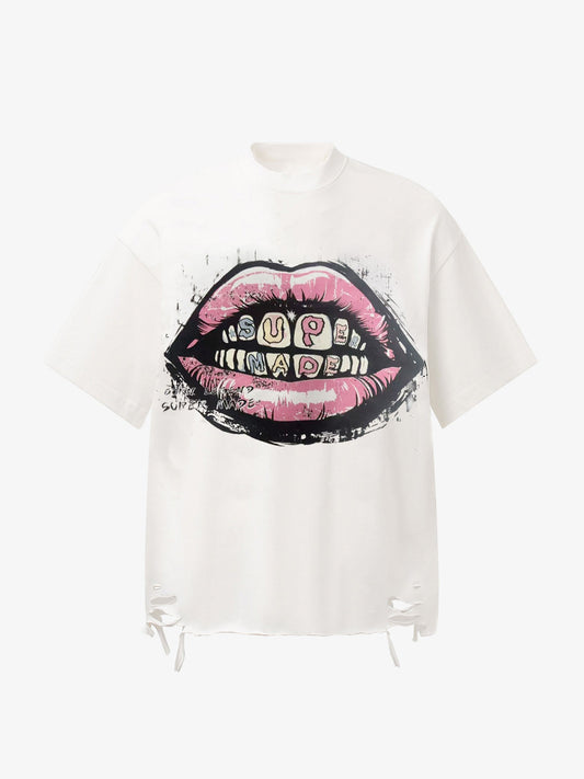 Retro Letter Lip Graphic T-Shirt 
