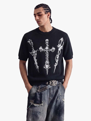 Gothic Cross Graphic Knit T Shirt 