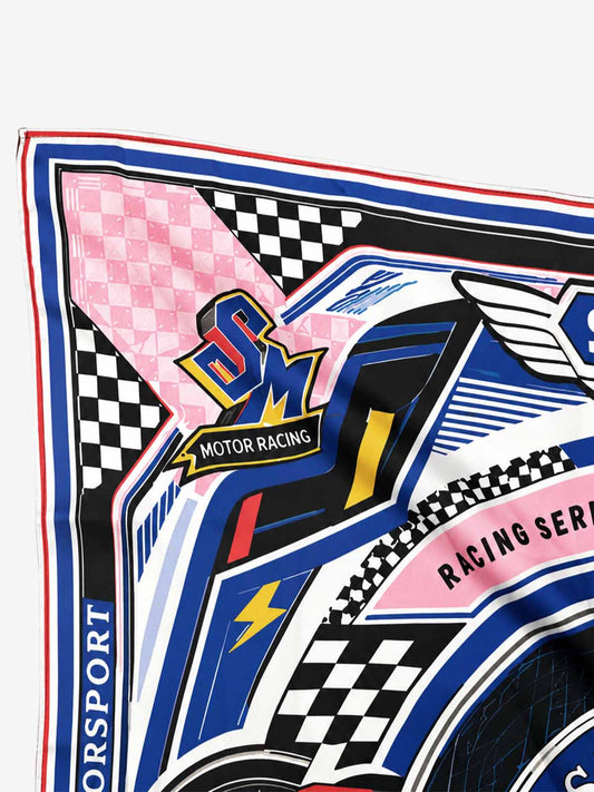 Checkerboard Racing Emblem Silk Scarf