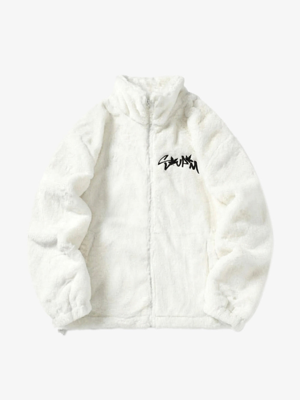 Thesupermade Hip-hop Letter Stand Collar Fur Jacket - 1908 