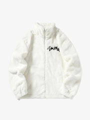 Thesupermade Hip-hop Letter Stand Collar Fur Jacket - 1908 