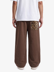 Retro Double-Waist Leopard Patch Barrel Pants - 2564 