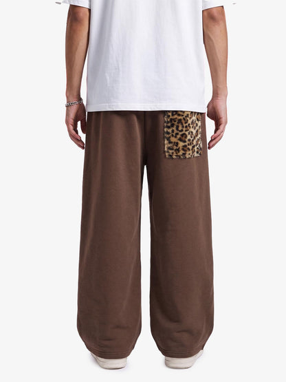 Retro Double-Waist Leopard Patch Barrel Pants - 2564 