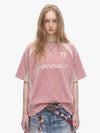 Suede Logo Embroidered Patchwork Short Sleeve T-Shirt - 2634
