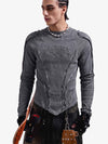 Vintage Washed Sculpted Seam Ribbed Long Sleeve T-Shirt - 2624