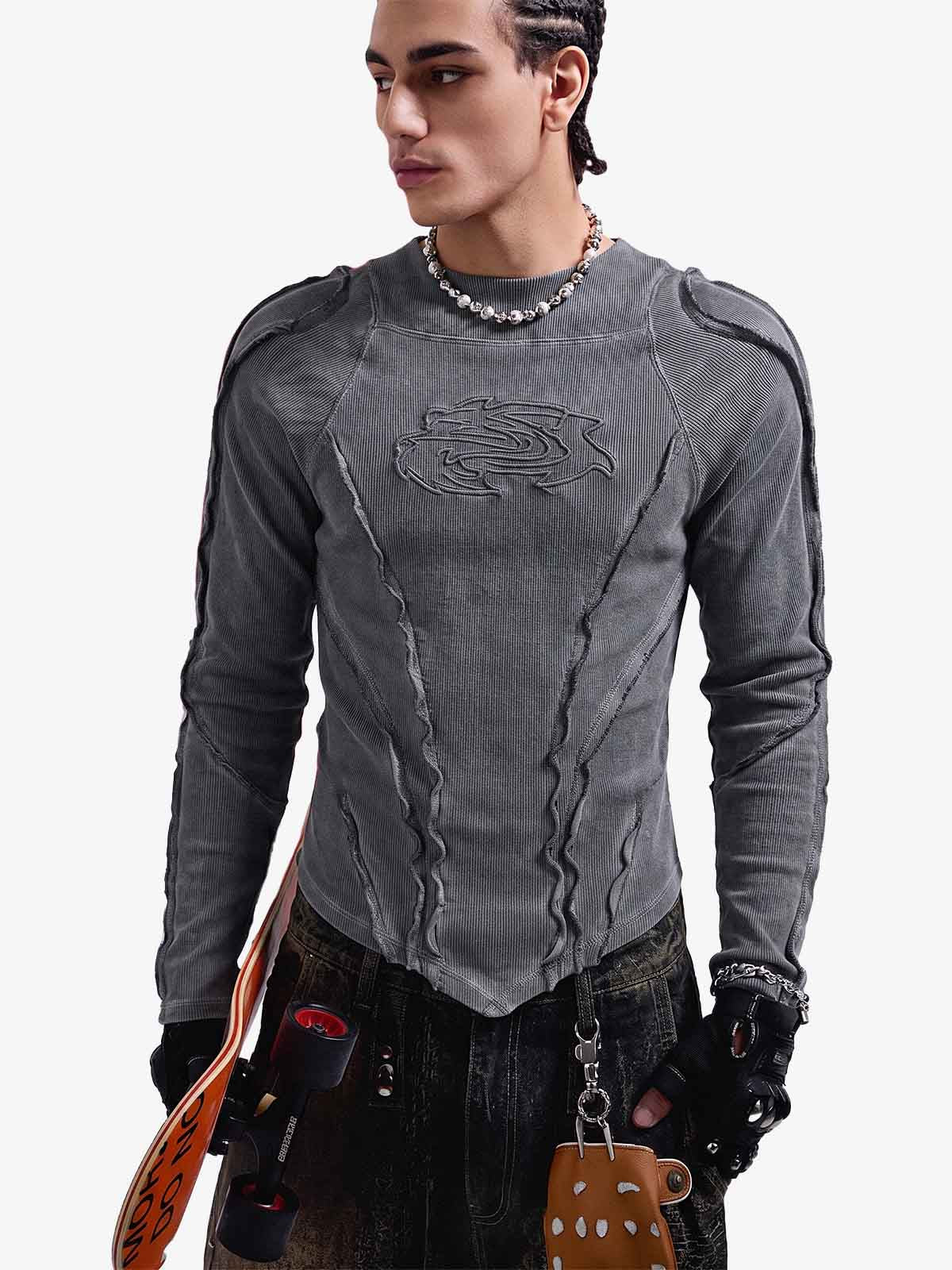 Vintage Washed Sculpted Seam Ribbed Long Sleeve T-Shirt - 2624 