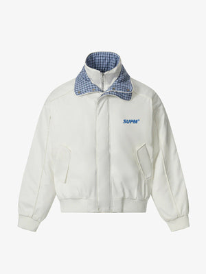 Retro Layered Look Plaid Collar Padded Jacket 