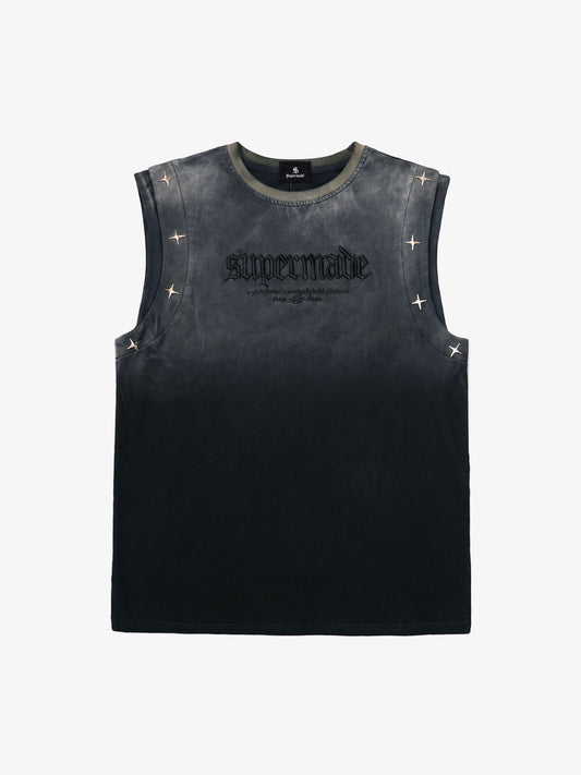 Jersey Knit Gradient Embroidered Stars Tank Top - 2461