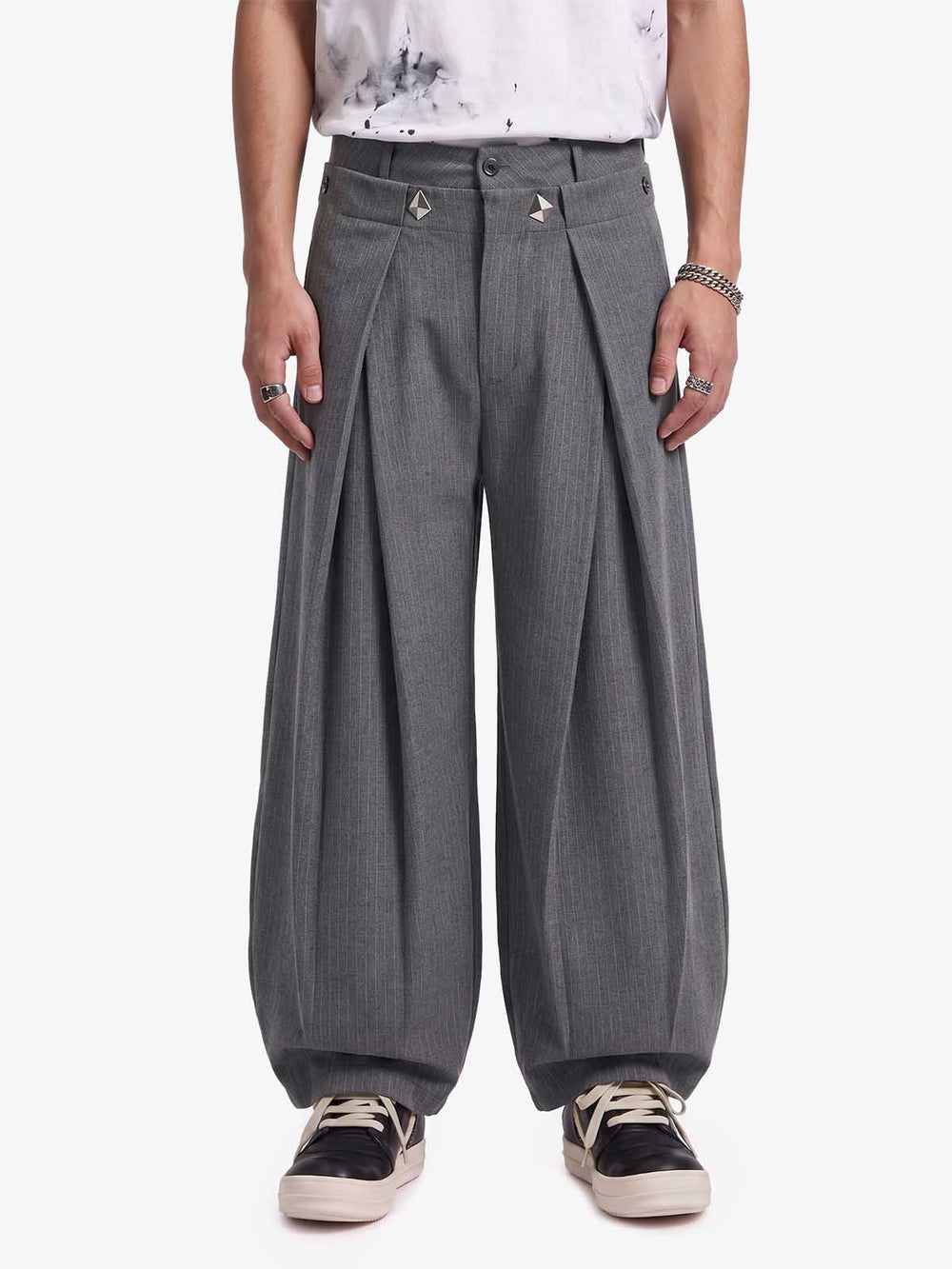 Double Waist Pinstripe Balloon Pants 