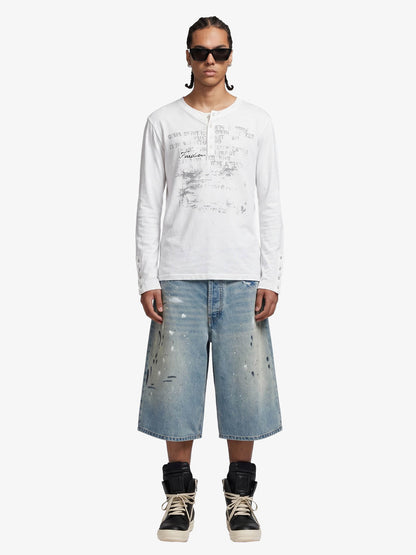 Supermade Industrial Text Print Long Sleeve Henley T-Shirt 