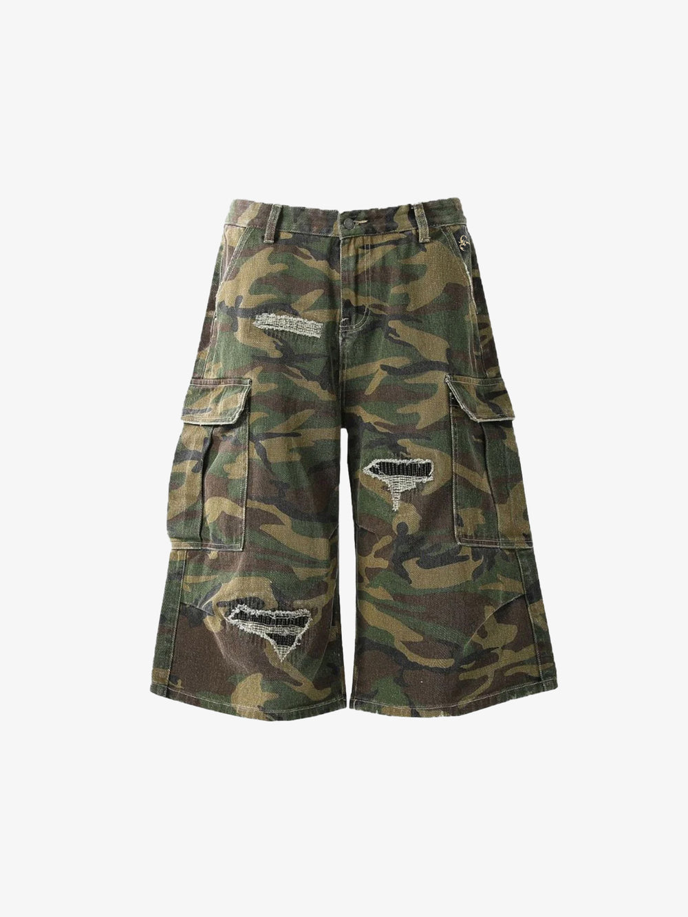 Retro Ripped Camouflage Cropped Shorts- 2387
