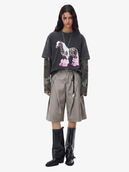Layered Leopard Horse Graphic Long Sleeve T-Shirt 