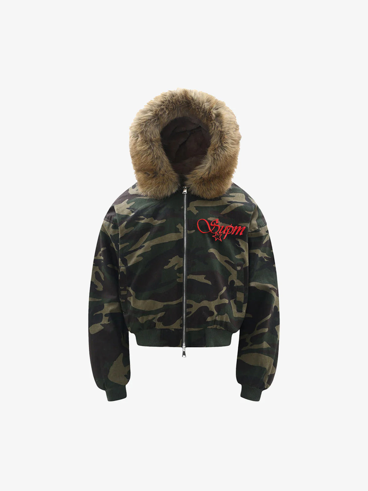 Embroidered Detachable Fur Hooded Jacket - 2546 
