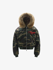 Embroidered Detachable Fur Hooded Jacket - 2546 