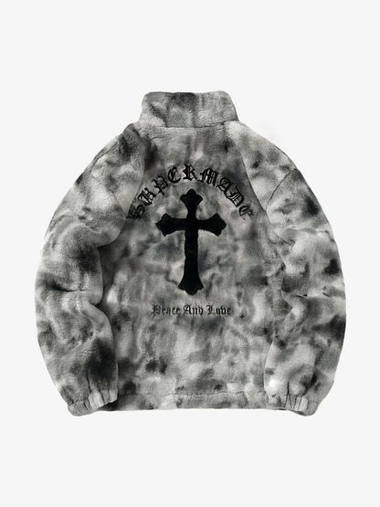 Heavy-Duty Faux Lambswool Tie-Dye Urban Jacket - 1558 