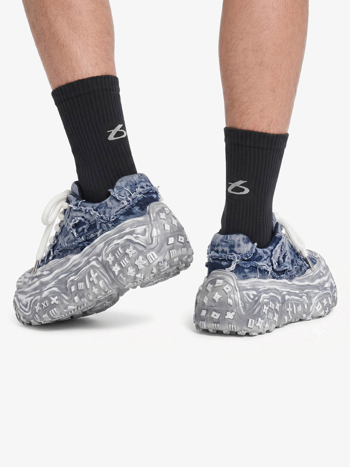 Tire-Tread Distressed Sneakers