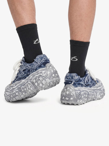 Tire-Tread Distressed Sneakers
