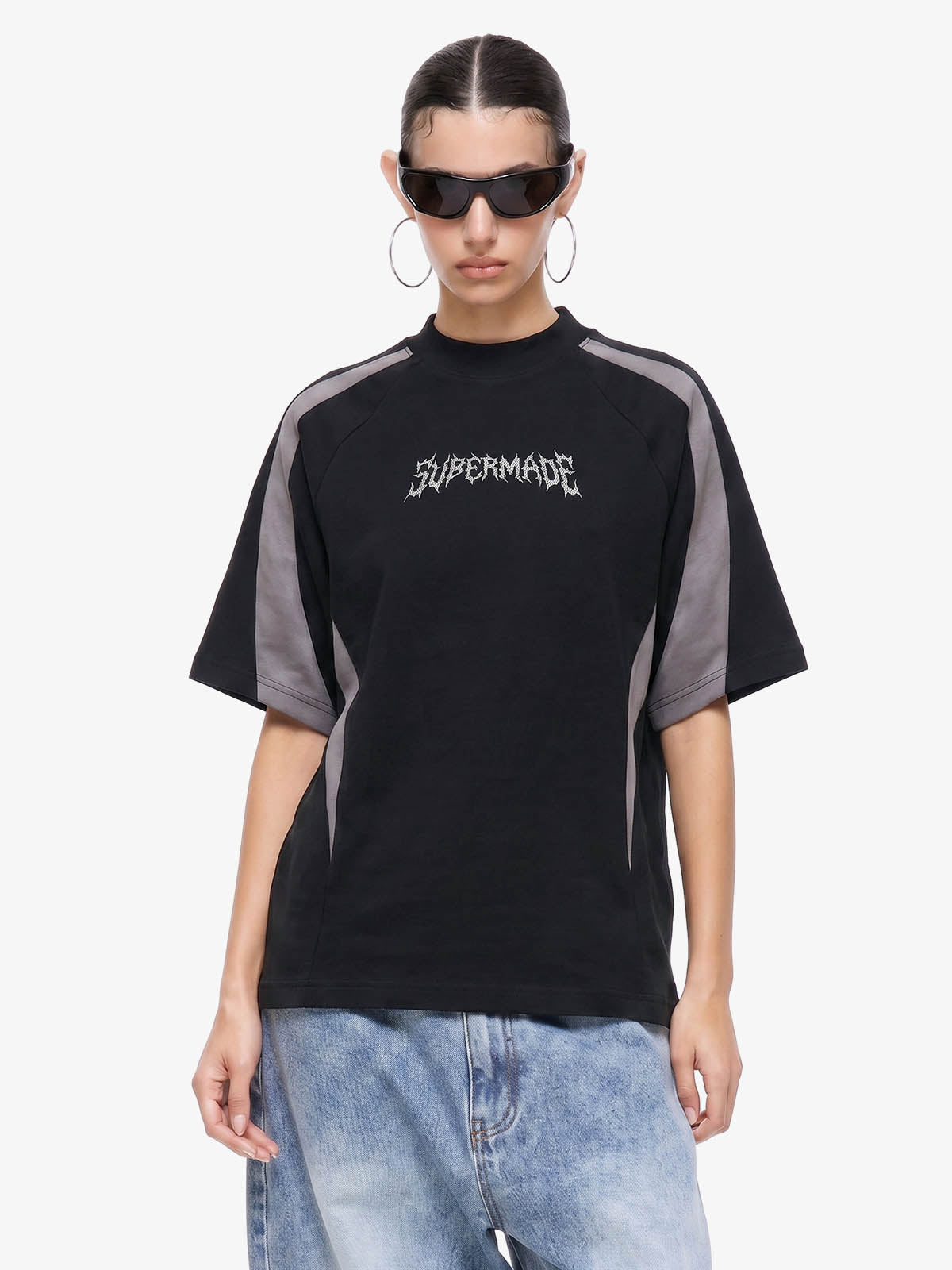 Suede Panel Embroidered Logo Short Sleeve T-Shirt 