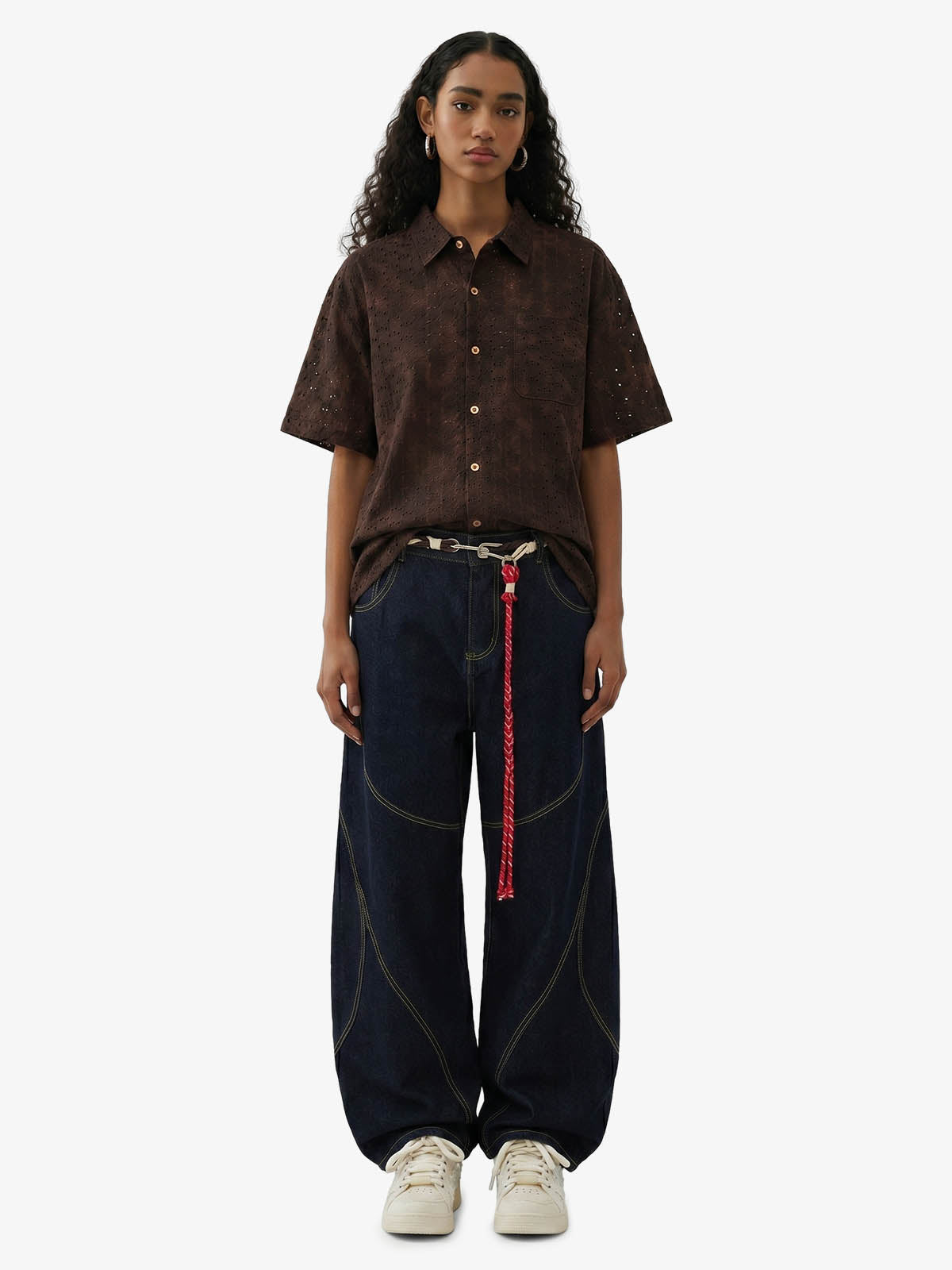 Perforated Acid-Wash Short Sleeve Shirt 