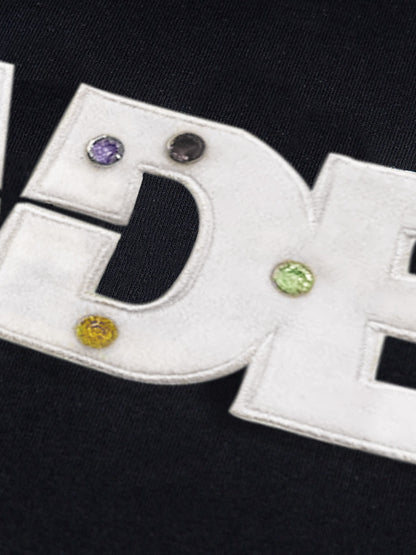 Street Retro MOOD Patch Embroidered Rivet T-shirt - 2440 