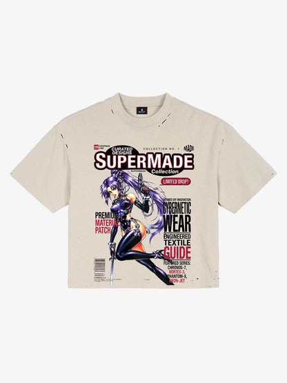 Camiseta holgada desgastada con estampado de videojuegos Y2K